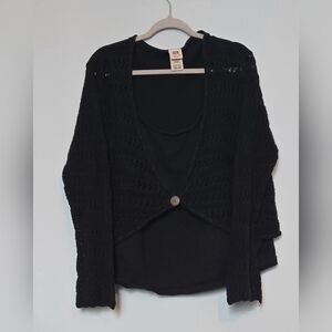 💥4 for $30💥 Faded Glory Black Open-Knit Single-Button Fooler Top size 26